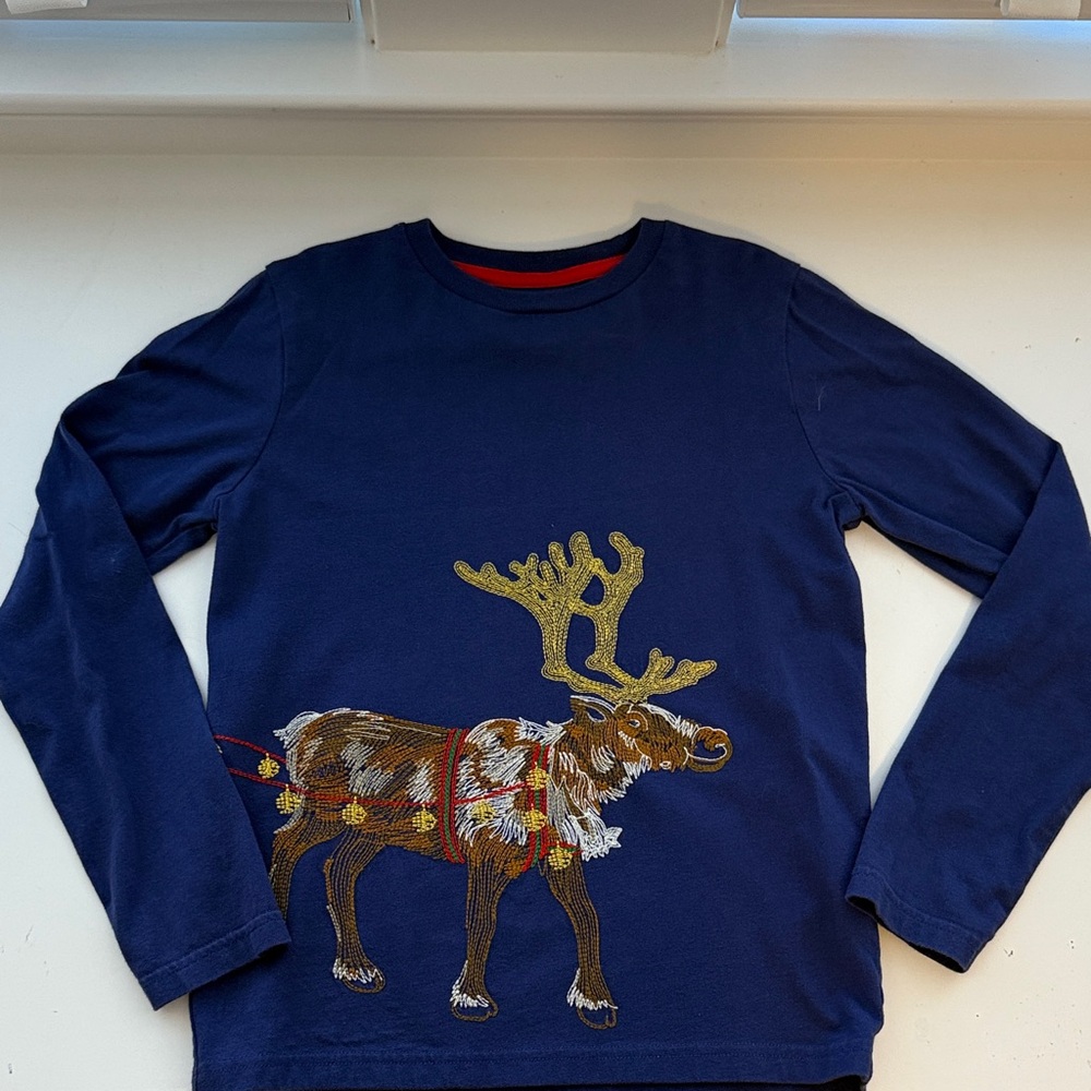 Mini Boden Navy Blue Reindeer Long Sleeve Tee